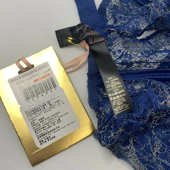 Agent Provocateur Kiera SOIREE Blue Gold Suspender NWT